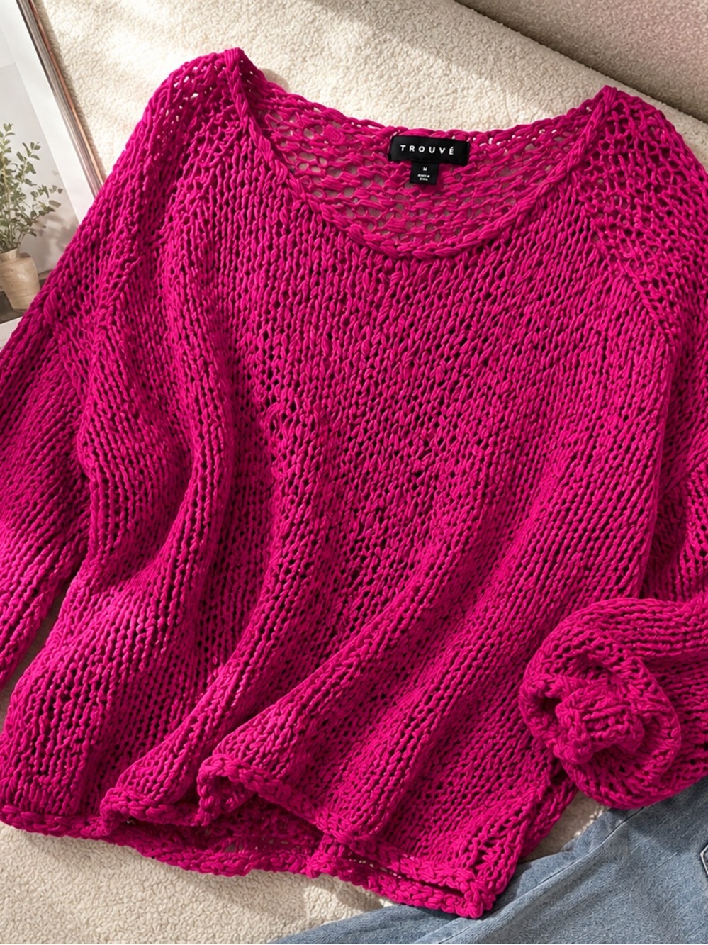 Trouvé Fuchsia Pink Open Knit Oversized Sweater Size M